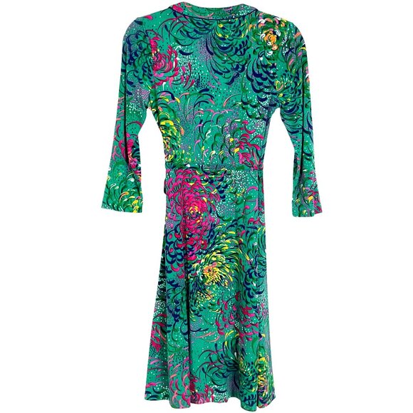 BCBGMaxazria Teal, Floral Wrap Dress, size XS, 95% Polyester & 5% Spandex - Picture 8 of 14